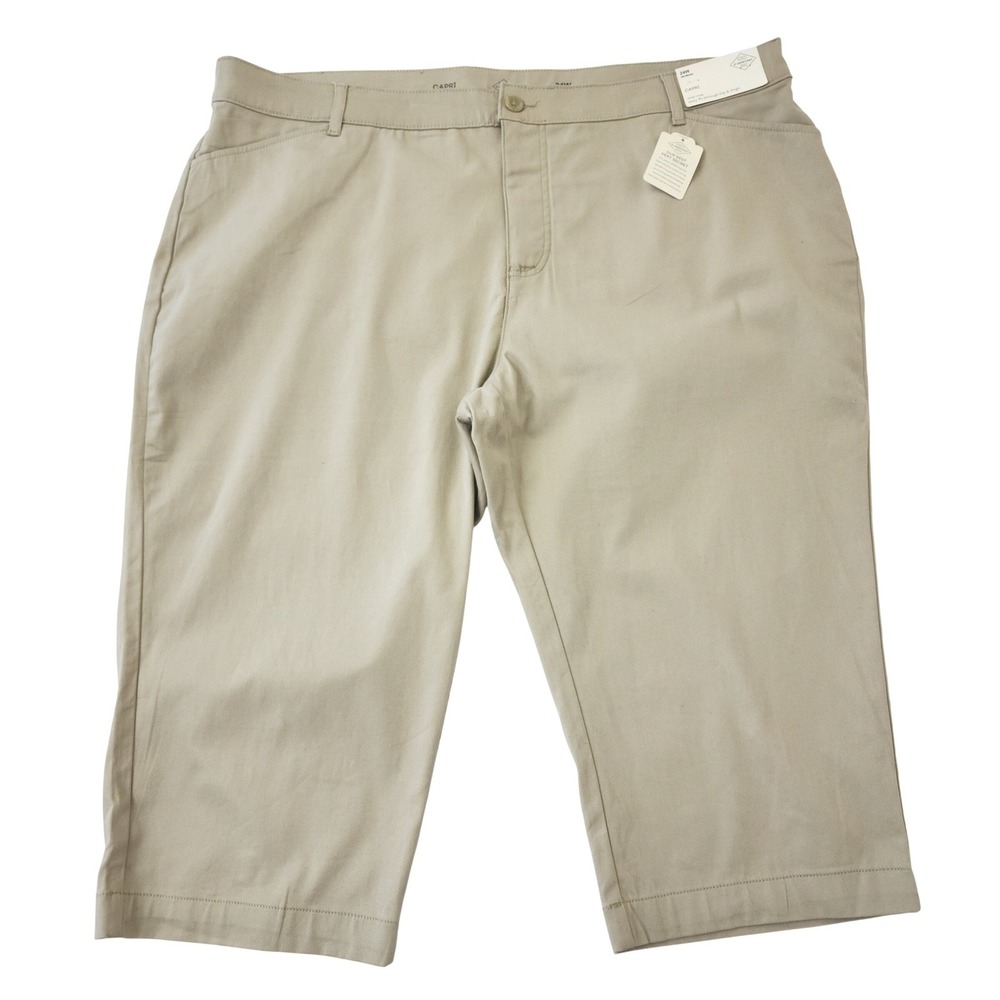 St Johns Bay Khaki Capri Pants Women's 24W Secretly Slender Mid Rise Tan NWT